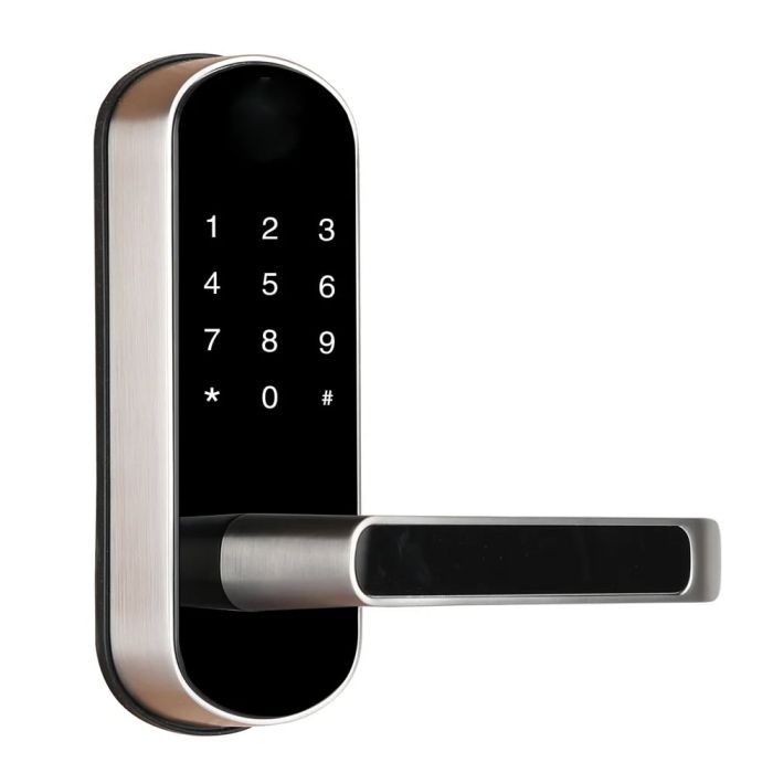 Замок біометричний автономний Trinix TRL-5107BTF Silver Left з Bluetooth, зчитувачем відбитків пальців і карт Mifare