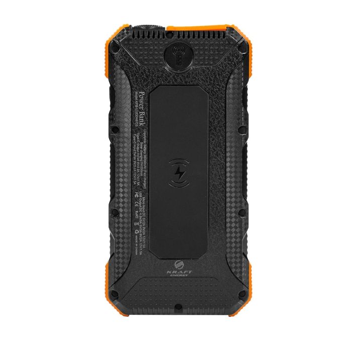 Повербанк з сонячною панеллю 20000mAh Power Bank Kraft KPB-U1830WFCS Orange бездротова зарядка LED-ліхтар 