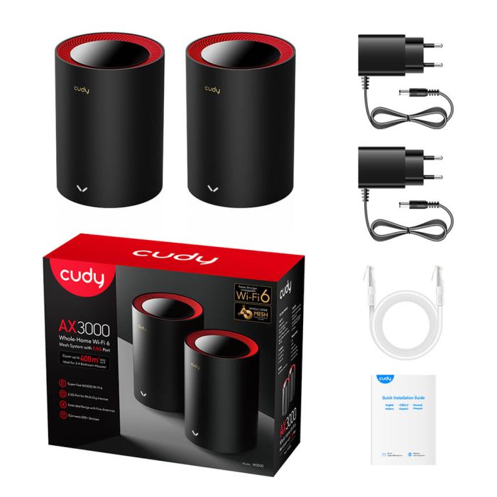 Маршрутизатор WiFi Mesh-система WiFi 6 2.5G Cudy M3000 Black (2-Pack) 2 штуки дводіапазонні