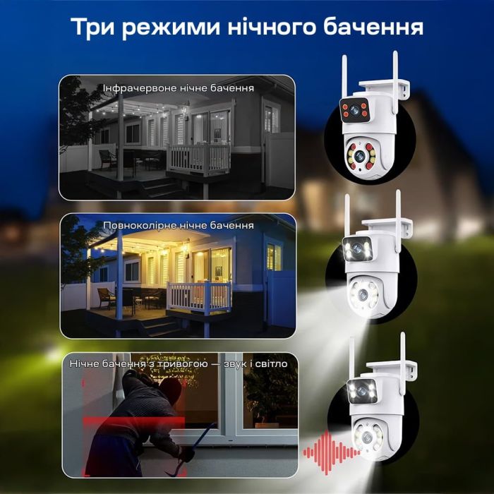 IP PTZ-відеокамера з WiFi 3Mp+3Mp Light Vision VLC-9130WI/2C (Tuya) f=3.6mm+3.6mm, ІЧ+LED-підсвічування, з мікрофоном