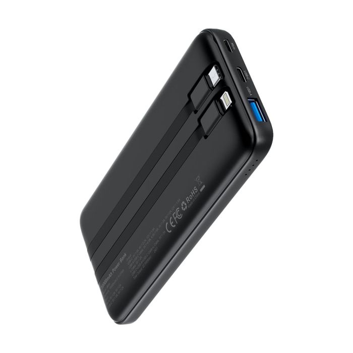 Повербанк 10000mAh Choetech B654 Black 22.5W QC3.0 PD3.0 вбудовані кабелі Type-C та Lightning