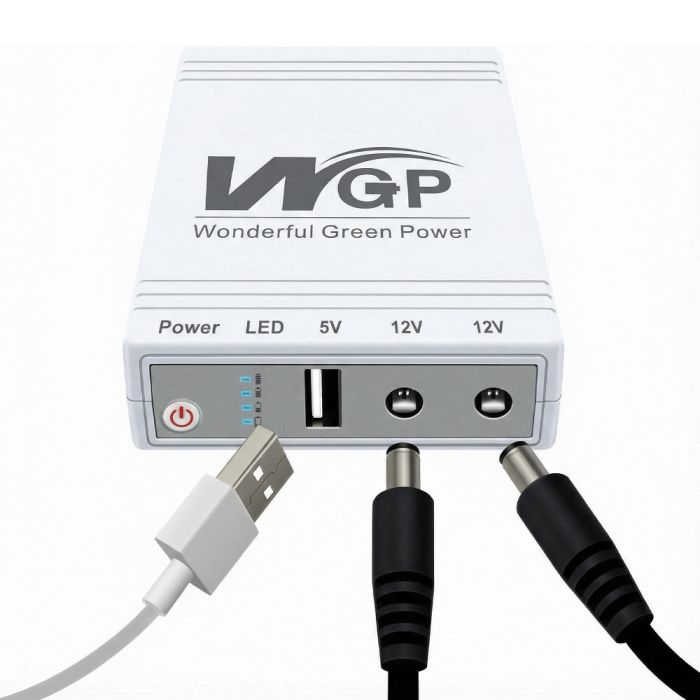 Джерело безперебійного живлення з блоком живлення Mini UPS WGP UPS103C Quick Charge 20000mAh 5V/12V/12V, Li-ion 4*5Ah, для роутера та оптичного терміналу. Блок живлення 12/3А (36W)