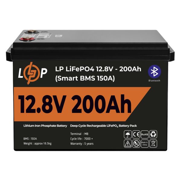 Акумулятор LP LiFePO4 12V (12,8V) - 200 Ah (2560Wh) (Smart BMS 150А) з BT пластик Уцінка
