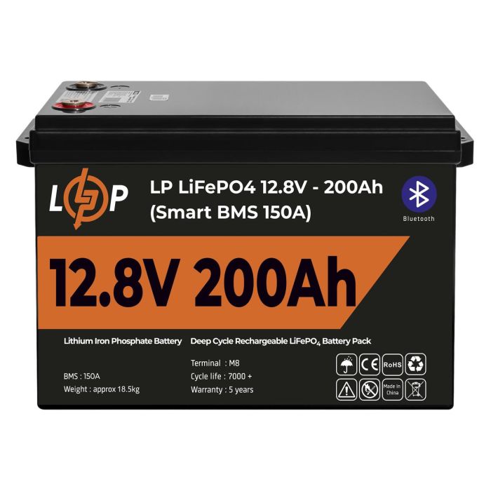 Акумулятор LP LiFePO4 12V (12,8V) - 200 Ah (2560Wh) (Smart BMS 150А) з BT пластик Уцінка