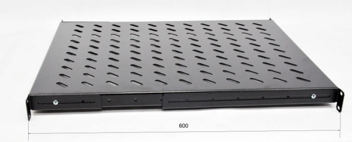 Полка 19 "4 точки кріпл. , 600мм глиб., перфорована , сталь , 2 мм , чорна