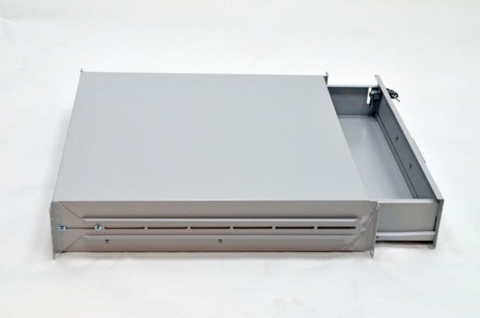 Скринька висувна для документів 19" з замком, 2U 450 глибина, сірий