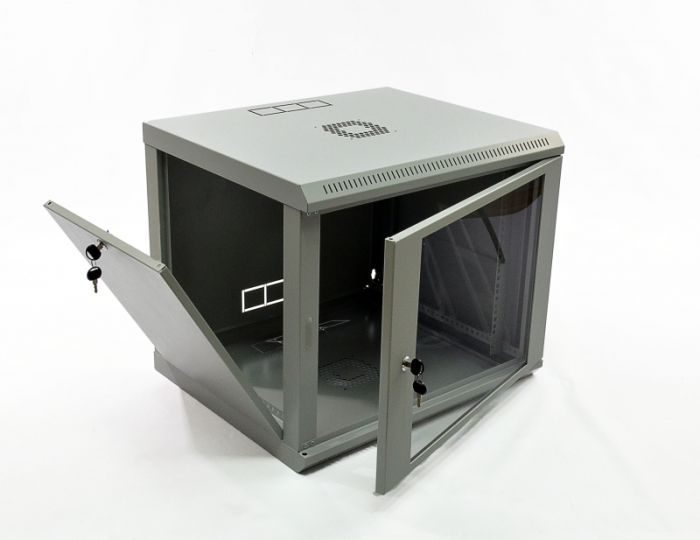 Шафа 9U, 600х500х507 мм (Ш * Г * В), економ, акрилове скло, сіра
