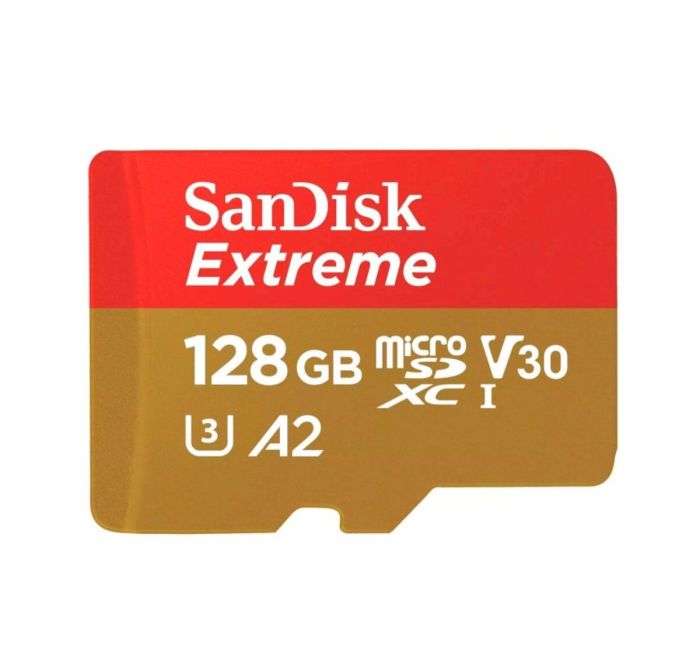 Карта пам'яті microSDXC (UHS-1 U3) SanDisk Extreme For Action Cams and Drones A2 128Gb class 10 V30 (R190MB/s,W90MB/s) (adapter) (SDSQXAA-128G-GN6AA)