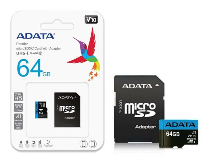 Карта пам'яті microSDXC (UHS-1) A-DATA Premier 64Gb Class 10 A1 (R-100Mb/s)  (adapter SD) (AUSDX64GUICL10A1-RA1)