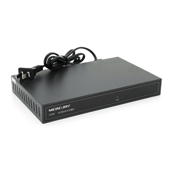 Комутатор POE 48V Mercury S109P 8 портів POE + 1 порт Ethernet (Uplink) 10/100 Мбіт/сек, БП в комплекті, BOX Q200 (285*223*68) 0,97 кг (216*131*30)