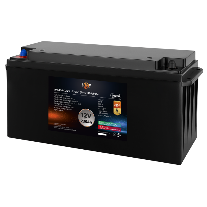 Акумулятор LP LiFePO4 12V (12,8V) - 230 Ah (2944Wh) (BMS 100A/50A) пластик для ДБЖ