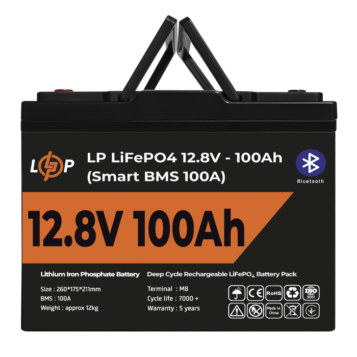 Акумулятор LP LiFePO4 12V (12,8V) - 100 Ah (1280Wh) (Smart BMS 100А) з BT пластик