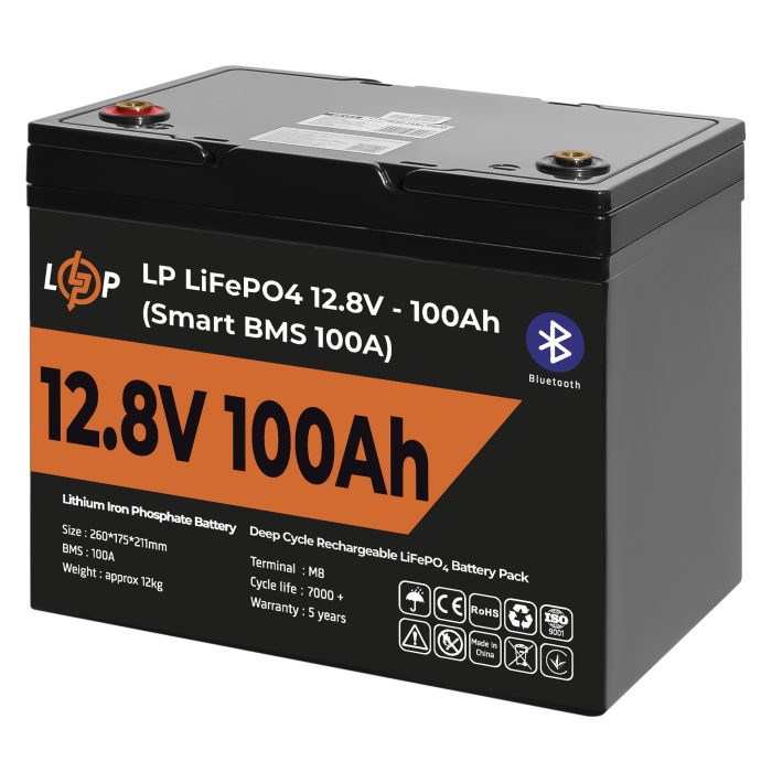 Акумулятор LP LiFePO4 12V (12,8V) - 100 Ah (1280Wh) (Smart BMS 100А) з BT пластик