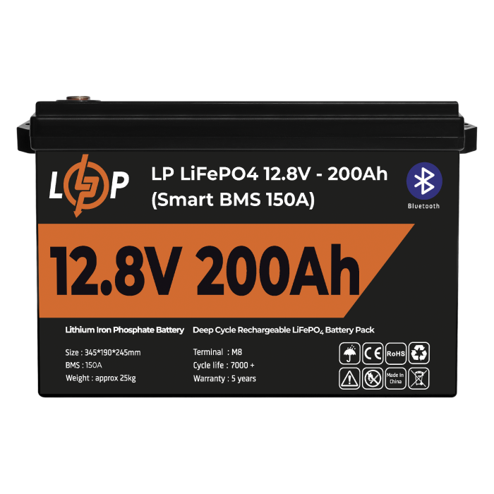 Акумулятор LP LiFePO4 12V (12,8V) - 200 Ah (2560Wh) (Smart BMS 150А) з BT пластик