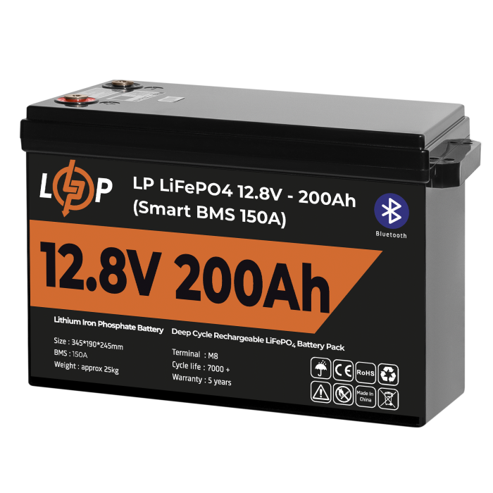 Акумулятор LP LiFePO4 12V (12,8V) - 200 Ah (2560Wh) (Smart BMS 150А) з BT пластик