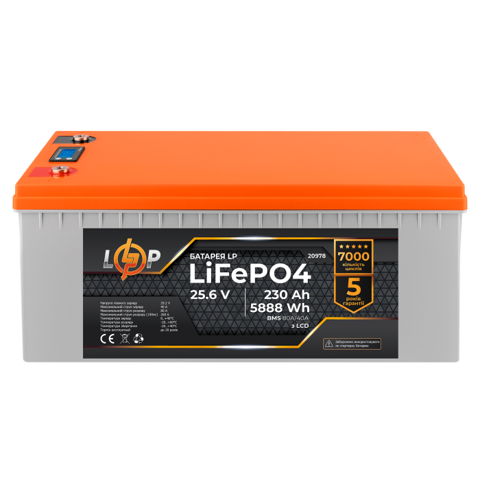 Акумулятор LP LiFePO4 LCD 24V (25,6V) - 230 Ah (5888Wh) (BMS 80A/40A) пластик