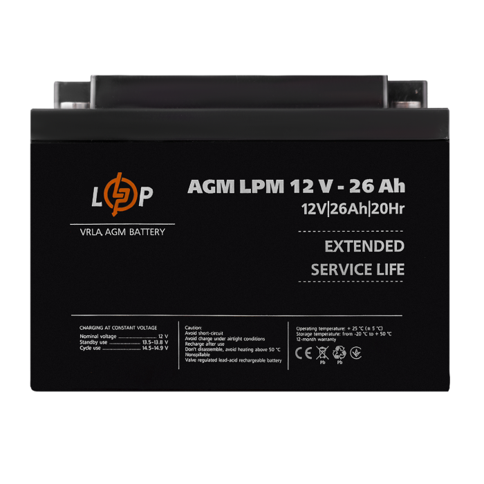 Акумулятор AGM LPM 12V - 26 Ah під болт М5