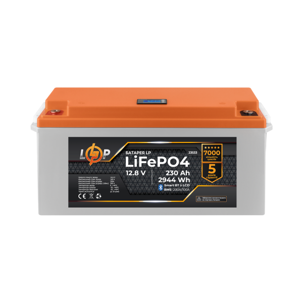 Акумулятор LP LiFePO4 12,8V - 230 Ah (2944Wh) (BMS 200A/100А) пластик LCD Smart BT