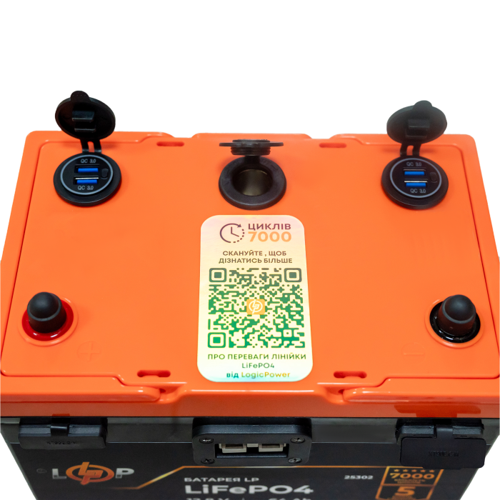 Акумулятор LP LiFePO4 12,8V - 64 Ah (820Wh) (BMS 80A/40А) пластик 2XT90 4USB стартер