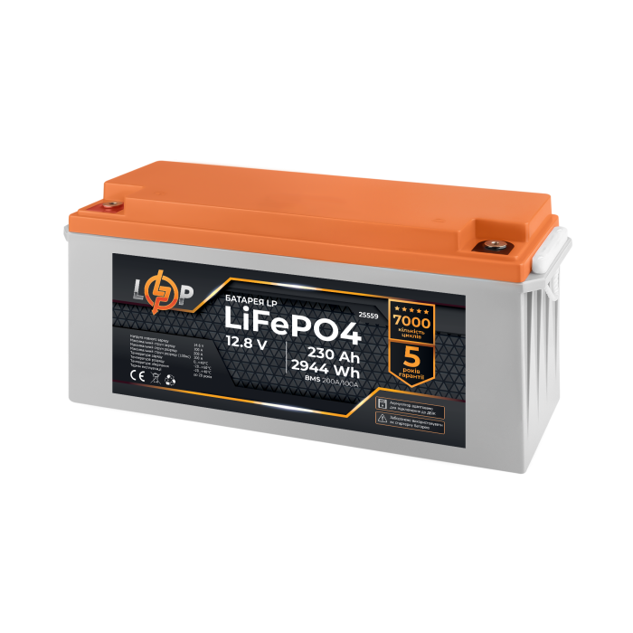 Акумулятор LP LiFePO4 12,8V - 230 Ah (2944Wh) (BMS 200A/100А) пластик Smart BT