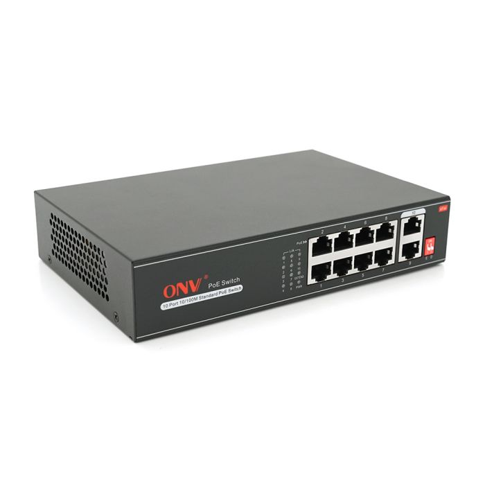 8ми портовий PoE комутатор з автоперезапуском ONV-H1108PLD, 8хРоЕ 100 Мбіт + 2хUplink 100 Мбіт до 250м, IEEE802.3af/at, загальна потужність 120Вт