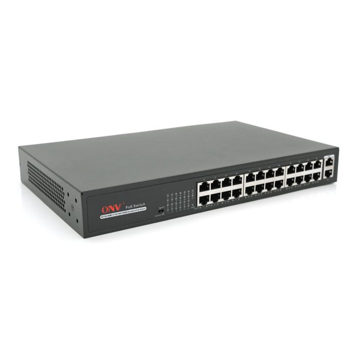 24х портовий PoE комутатор ONV-H1024PLS 24 порти РоЕ 100 Мбіт + 2 Uplink 1000 Мбіт, до 250м, IEEE802.3af/at, загальна потужність 200Вт