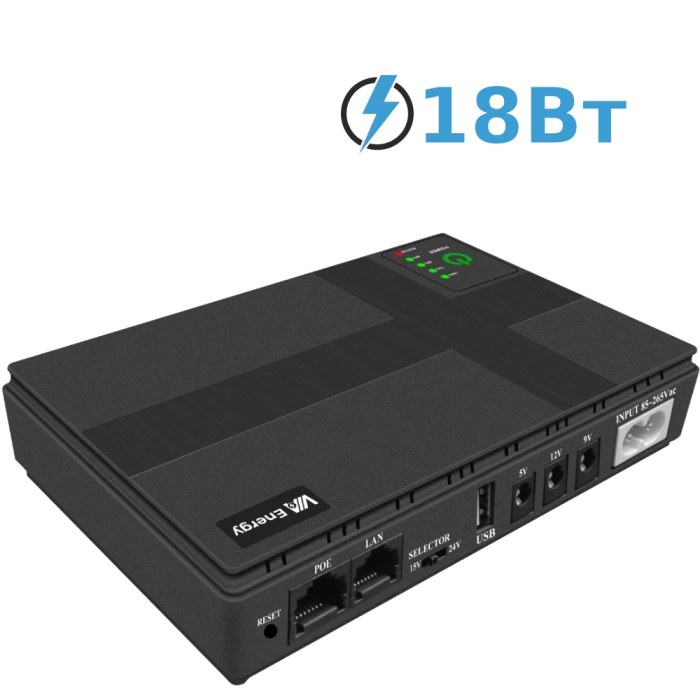 Портативне джерело живлення Mini UPS VIA Energy, ємність (10400мА•ч), потужність 18Вт * год, 0,55 кг, 160 x 37 x 180 мм