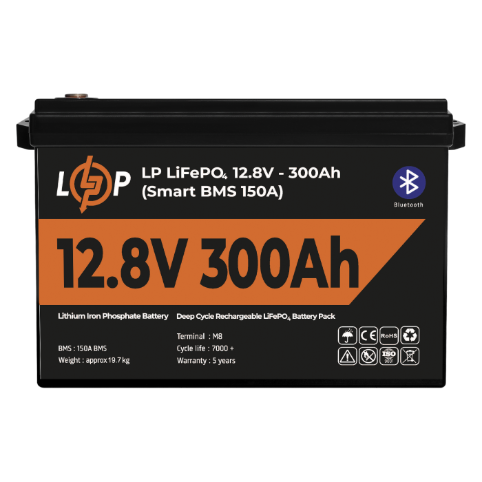 Акумулятор LP LiFePO4 12,8V - 300 Ah (3840Wh) (Smart BMS 200А) з BT пластик