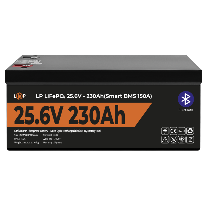 Акумулятор LP LiFePO4 25,6V - 230 Ah (5888Wh) (Smart BMS 150А) з BT пластик