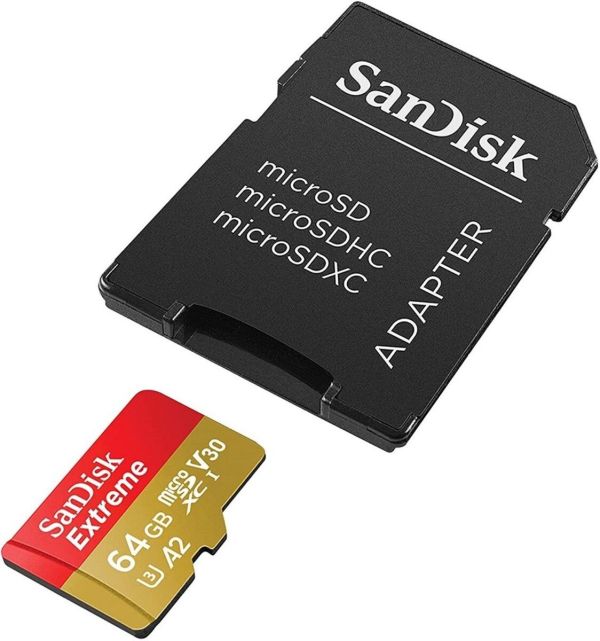 Карта пам'яті microSDXC (UHS-1 U3) SanDisk Extreme A2 64Gb class 10 V30 (R170MB/s,W80MB/s) (adapter SD) (SDSQXAH-064G-GN6MA)