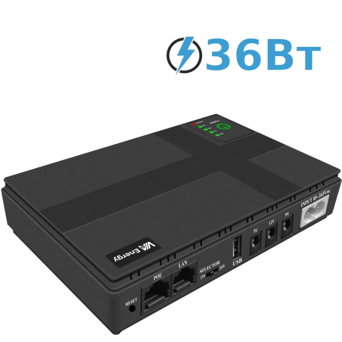Портативне джерело живлення Mini UPS VIA Energy 2.0, ємність (10400мА • год), потужність 36Вт * год, 0,55 кг, 160 x 40 x 180 мм