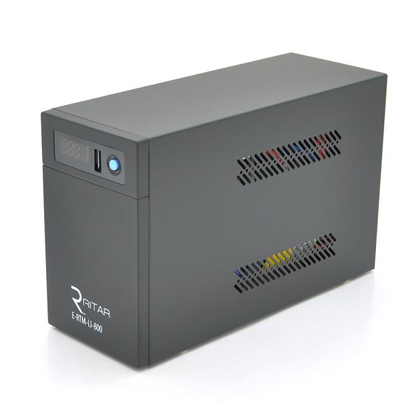 ДБЖ Ritar E-RTM-LI-800 (480W), LCD, AVR, 3st, 2xSCHUKO socket, АКБ LiFePO4x12V77Wh, Metal Case (225*85*141) 3,3кг (300*278*440)