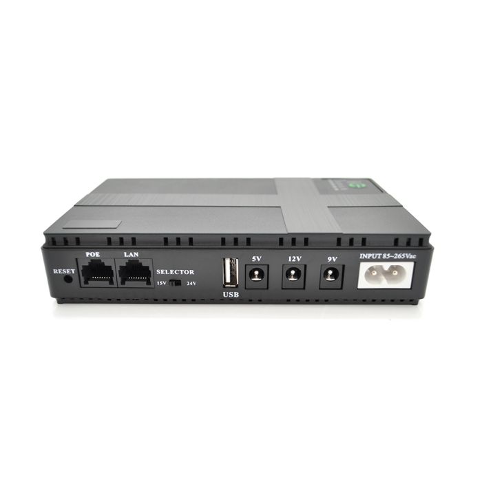 ДБЖ для роутерів/комутаторів DC1018P, 18W, Output: USB-5V, DC-5V/9V/12V, POE-15/24V, 1/2A, Li-ion 10400mAh, 160х105х32мм, 385 грам, 385 грам,