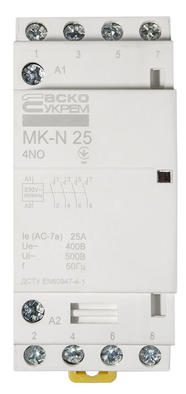 Модульний контактор MK-N 4P 25A 4NO 220V