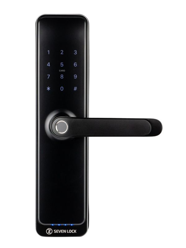 Розумний дверний біометричний замок SEVEN LOCK SL-7767BF black (врізна частина 6068)