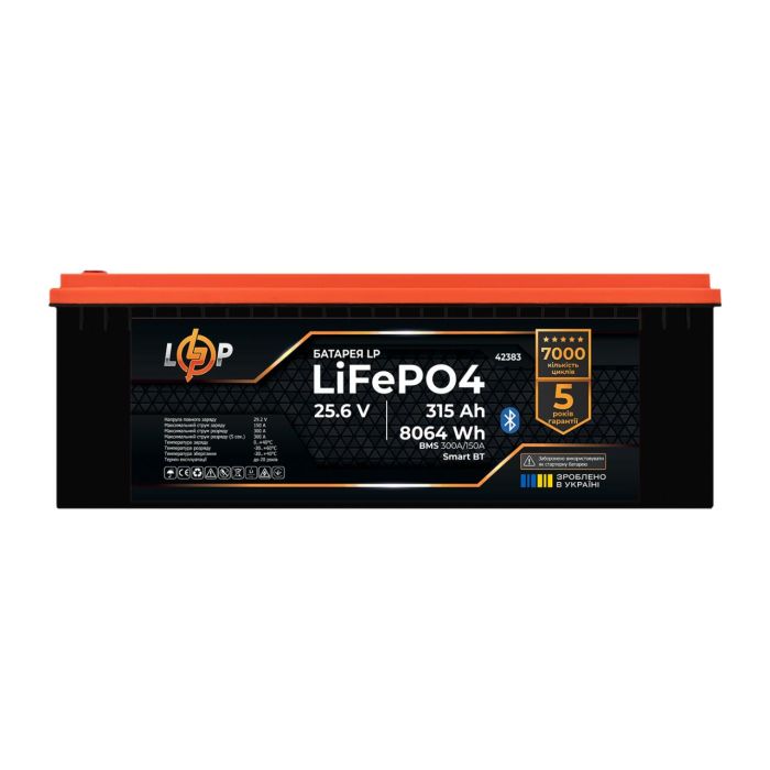 Акумулятор LP LiFePO4 25,6V -315 Ah (8064Wh) (BMS 300A/150А) пластик Smart BT