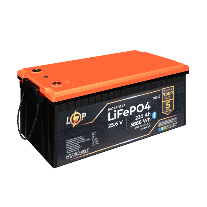Акумулятор LP LiFePO4 25,6V - 230 Ah (5888Wh) (BMS 200A/100А) пластик Smart BT