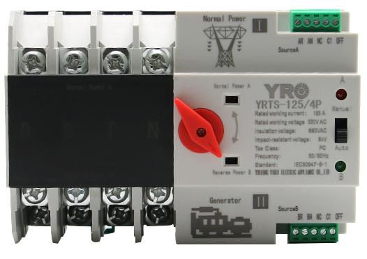 Автомат введення резерву (АВР) чотириполюсний YRQ2PC-125, 400V/125A на DIN-рейку для генераторів