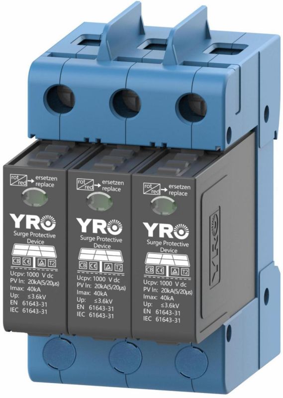 Фотогальванічний захист від перенапруги постійного струму YRSP-D2 DC SPD 3P 20-40KA 1000Vdc T2 триполюсний