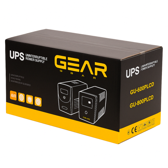 Пристрій безперебійного живлення GEAR 800VA LCD plastic RJ45+USB (GU-800PLCD)