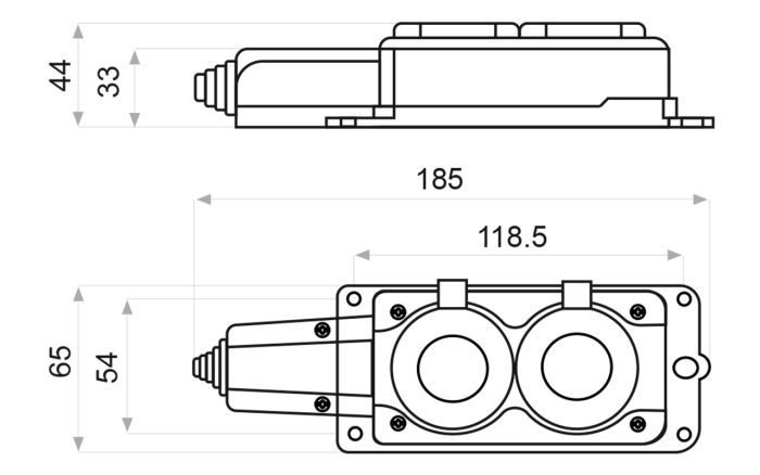 Колодка каучукова 2Р+PE з захисними кришками двомісна 16А IP44