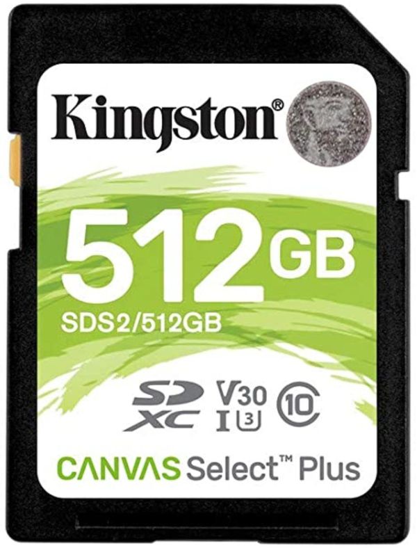 SDXC (UHS-1 U1) Kingston Canvas Select Plus 512Gb class 10 V10 (R-100MB/s) (SDS2/512GB)