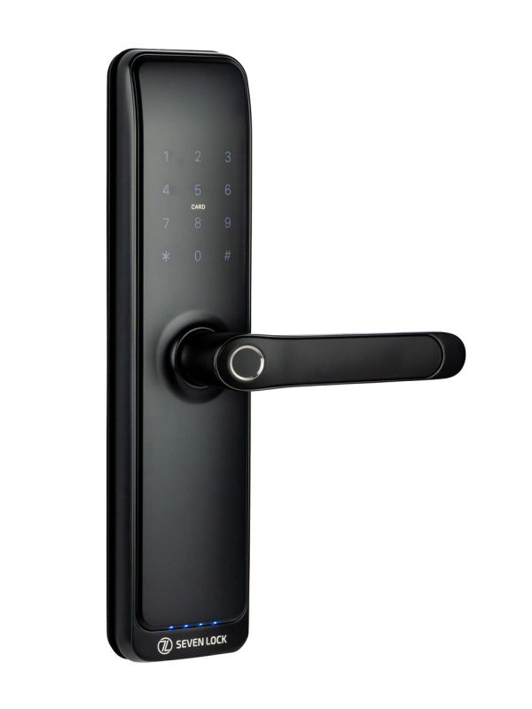 Розумний дверний біометричний замок SEVEN LOCK SL-7767BFW black (врізна частина 6068 auto close)