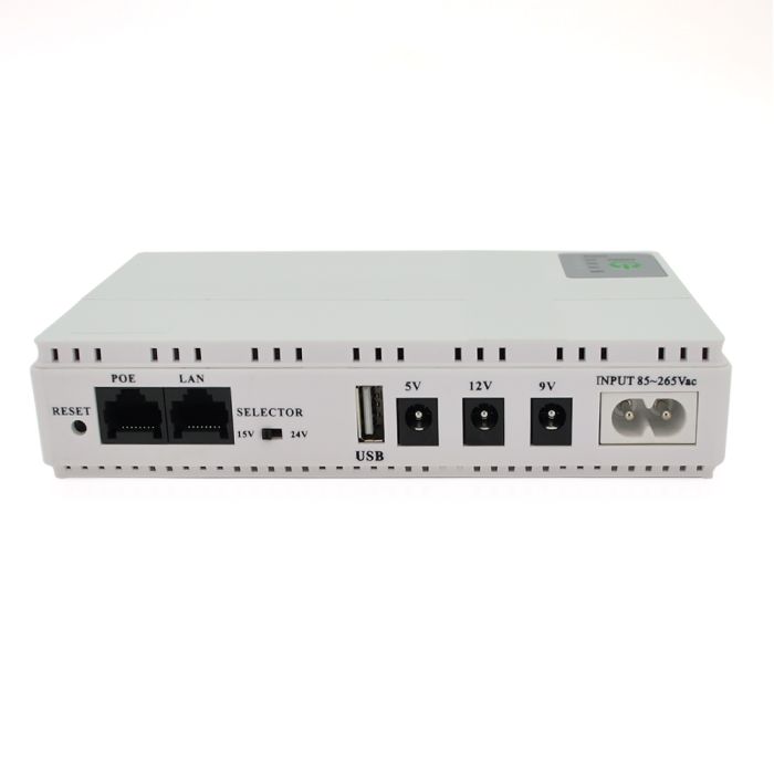 ДБЖ для роутерів/комутаторів DC1018P, 18W, Output: USB-5V, DC-5V/9V/12V, POE-15/24V, 1/2A, Li-ion 10400mAh, 160х105х32мм, 385 грам, 385 грам,