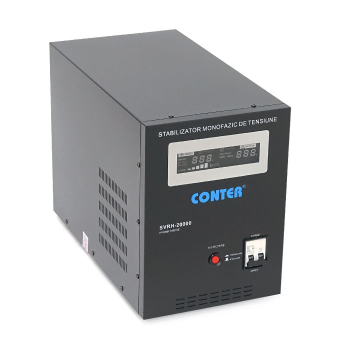 Стабилизатор напряжения Conter HIBRID 20000 VA-V2/15000W однофазный, сервопривод, напольного монтажа, LED дисплей, диапазон130-260V, AC230±3%, клемная колодка, 220x335x230mm, 19.1kg