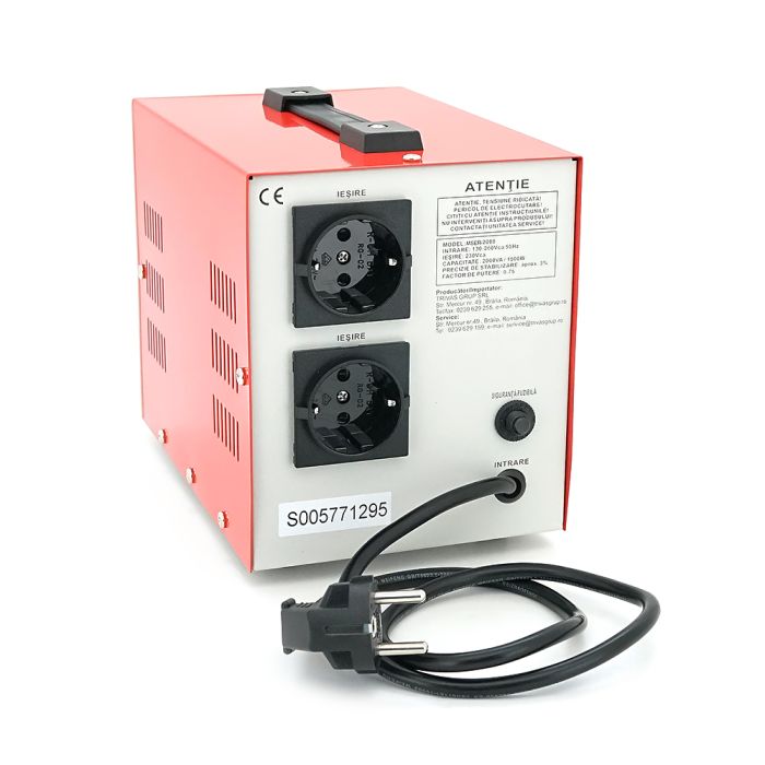 Стабілізатор напруги Conter MSER 2000 VA-V2/1600W однофазний, сервопривід, напольного монтажу, LED дисплей, діапазон130-260V, AC230±3%, 2*Shuko, 5.2kg, Q2