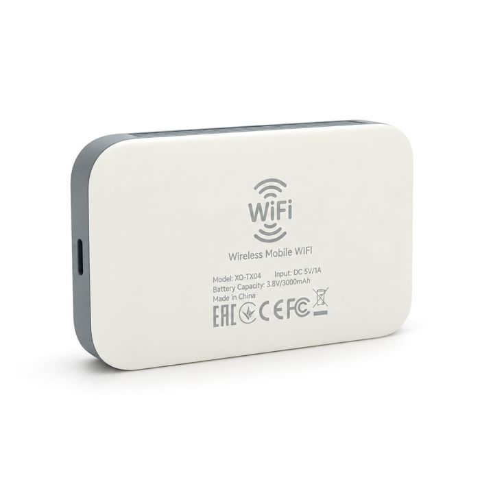 4G XO TX04 Портативний мобільний WiFi-маршрутизатор, (батарея) 3000 мАг. 802.11 b/g/n, 4G/3G, 95,1*58,6*15,7 мм, 90г. Білий