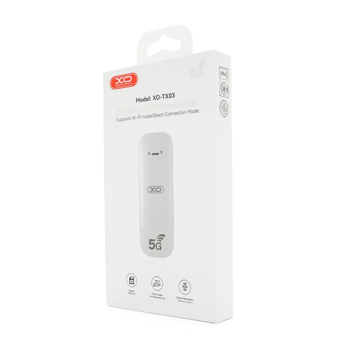 4G XO TX03 Портативний мобільний WiFi-маршрутизатор USB, 802.11 b/g/n, 5G LTE/3G, до 150 Мбіт/с, до 8–10 пристроїв, Білий