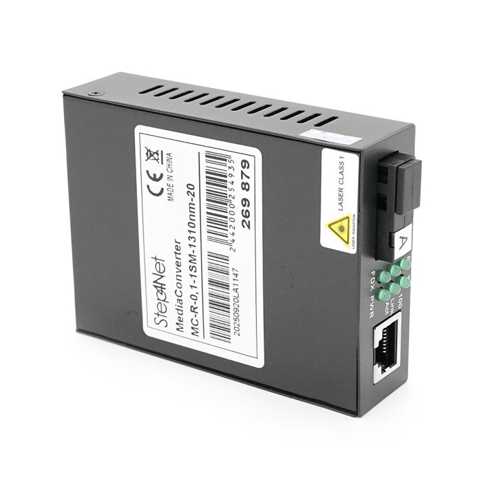 Медіаконвертер Step4Net MC-R-0,1-1SM-1310nm-20-LFP, 1550 WDM одноволоконний Full/Half duplex, SC 20km (0+70°C), + блок живлення 5V 1A Q50