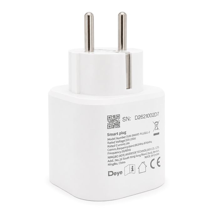 Розумна розетка Deye SUN-SMART-PLUG01-F (протокол LoRa), 230V, 16A, 51,2×51,2×64мм